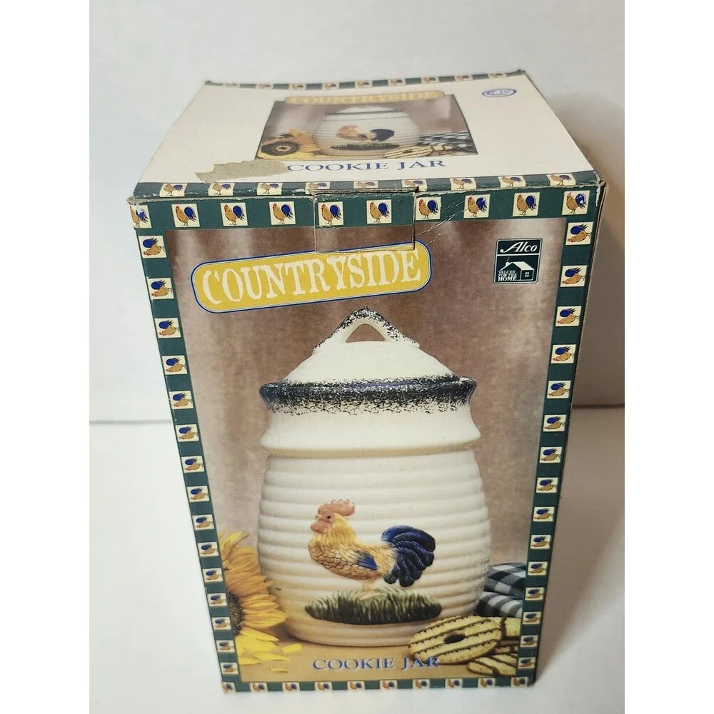 ALCO Industries Countryside Rooster Ceramic Cookie Jar farmhouse Open Box